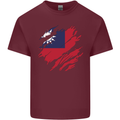 Torn Flag Taiwan Mens Cotton T-Shirt Tee Top Maroon