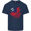 Torn Flag Taiwan Mens Cotton T-Shirt Tee Top Navy Blue