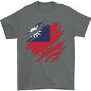 Torn Flag Taiwan Mens T-Shirt 100% Cotton Charcoal