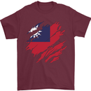 Torn Flag Taiwan Mens T-Shirt 100% Cotton Maroon