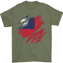 Torn Flag Taiwan Mens T-Shirt 100% Cotton Military Green