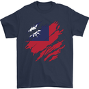 Torn Flag Taiwan Mens T-Shirt 100% Cotton Navy Blue