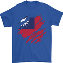 Torn Flag Taiwan Mens T-Shirt 100% Cotton Royal Blue