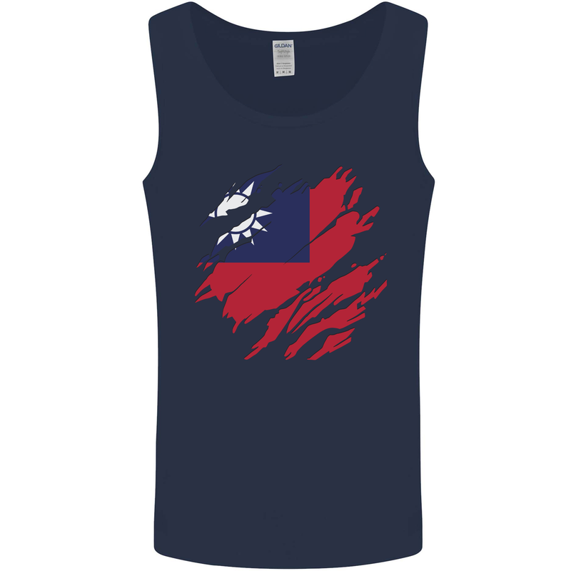 Torn Flag Taiwan Mens Vest Tank Top Navy Blue