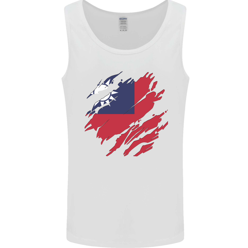 Torn Flag Taiwan Mens Vest Tank Top White