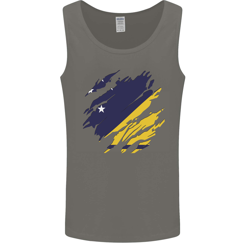 Torn Flag Tokelau Mens Vest Tank Top Charcoal