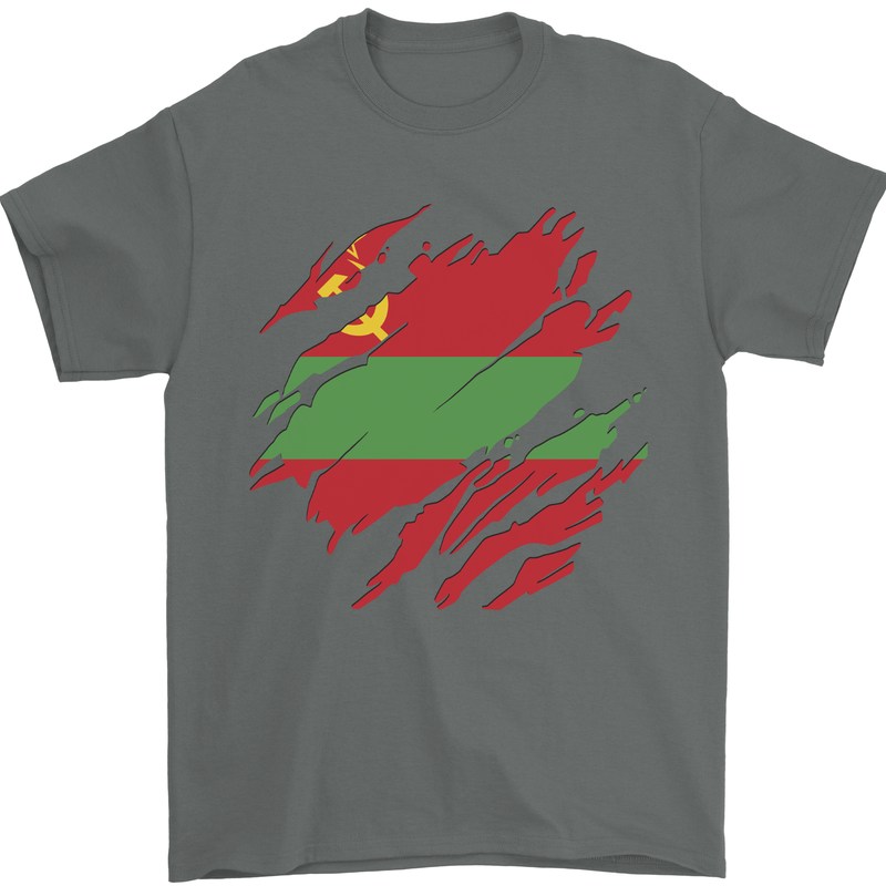 Torn Flag Transnistria Mens T-Shirt 100% Cotton Charcoal