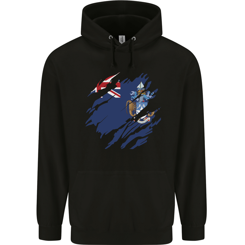 Torn Flag Tristan da Cunha Mens 80% Cotton Hoodie Black