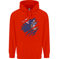Torn Flag Tristan da Cunha Mens 80% Cotton Hoodie Bright Red