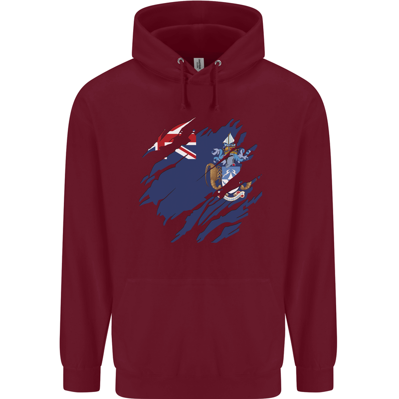 Torn Flag Tristan da Cunha Mens 80% Cotton Hoodie Maroon