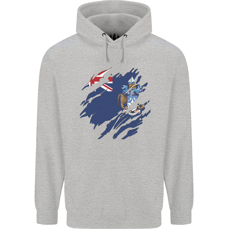 Torn Flag Tristan da Cunha Mens 80% Cotton Hoodie Sports Grey