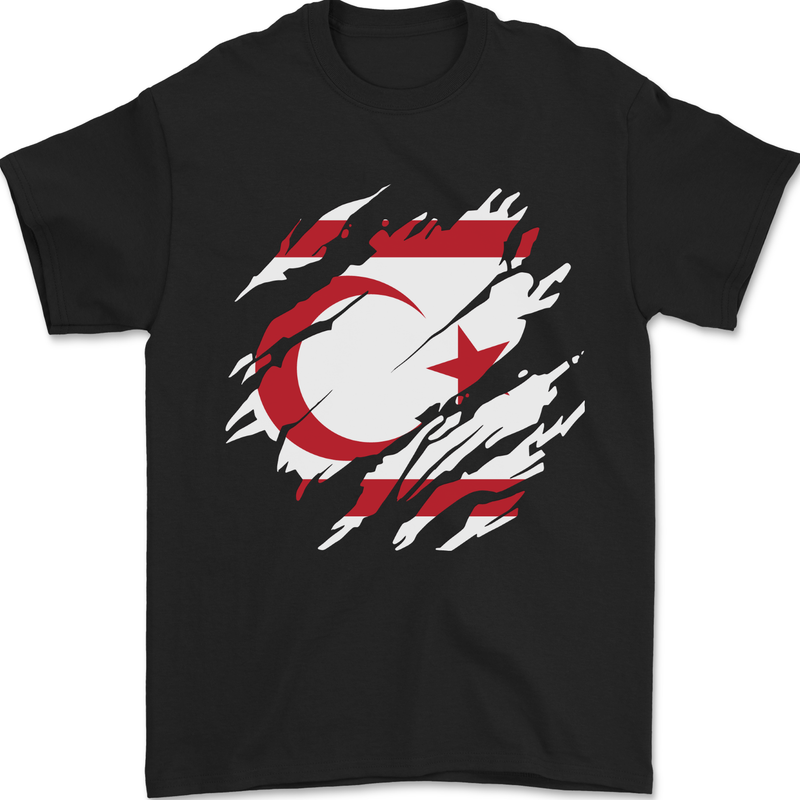 Torn Flag Turkish Republic of Northern Cyprus Mens T-Shirt 100% Cotton Black