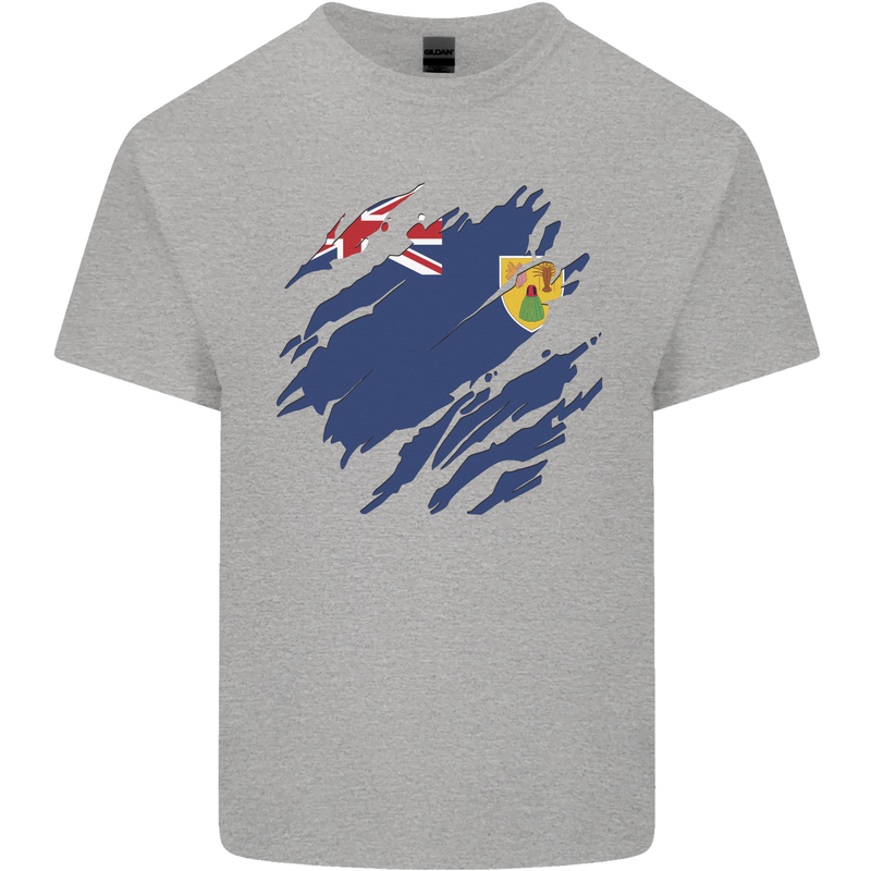 Torn Flag Turks and Caicos Islands Mens Cotton T-Shirt Tee Top Sports Grey