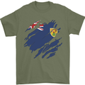 Torn Flag Turks and Caicos Islands Mens T-Shirt 100% Cotton Military Green
