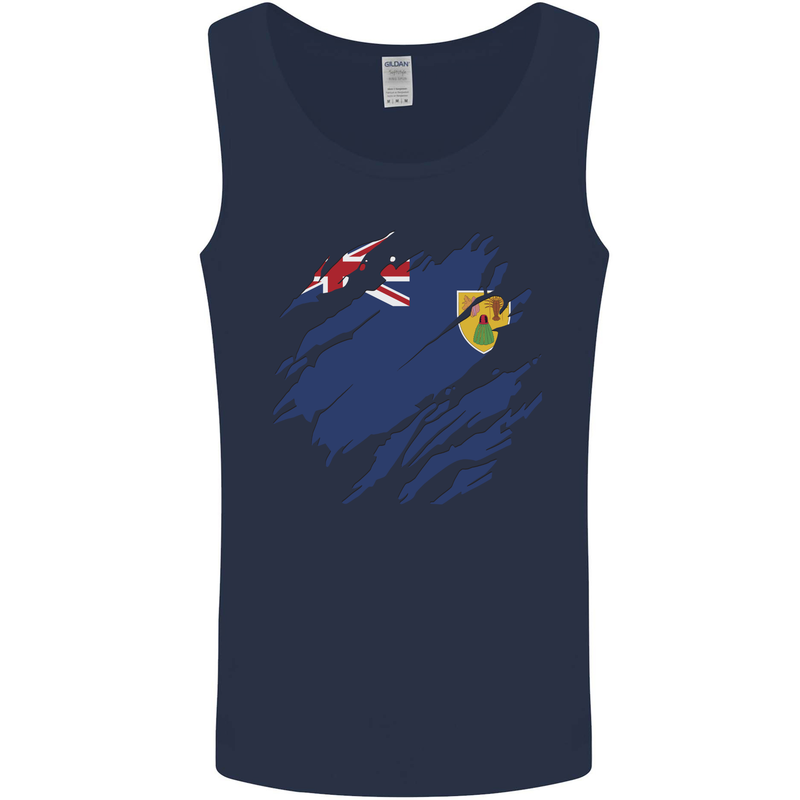 Torn Flag Turks and Caicos Islands Mens Vest Tank Top Navy Blue
