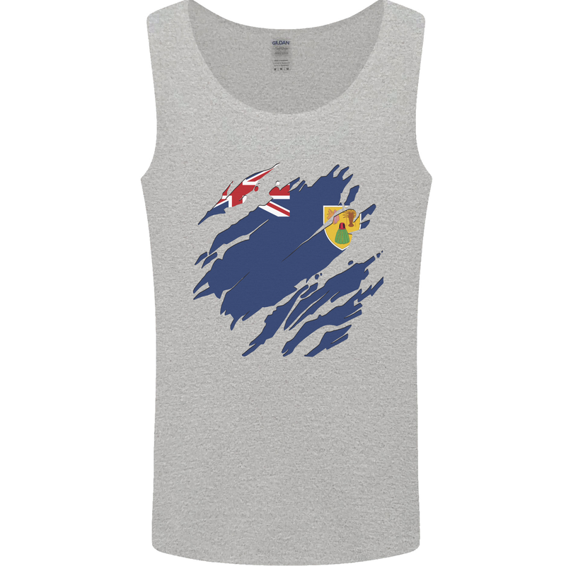 Torn Flag Turks and Caicos Islands Mens Vest Tank Top Sports Grey