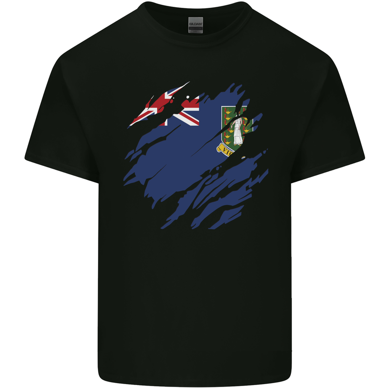 Torn Flag Virgin Islands UK Mens Cotton T-Shirt Tee Top Black