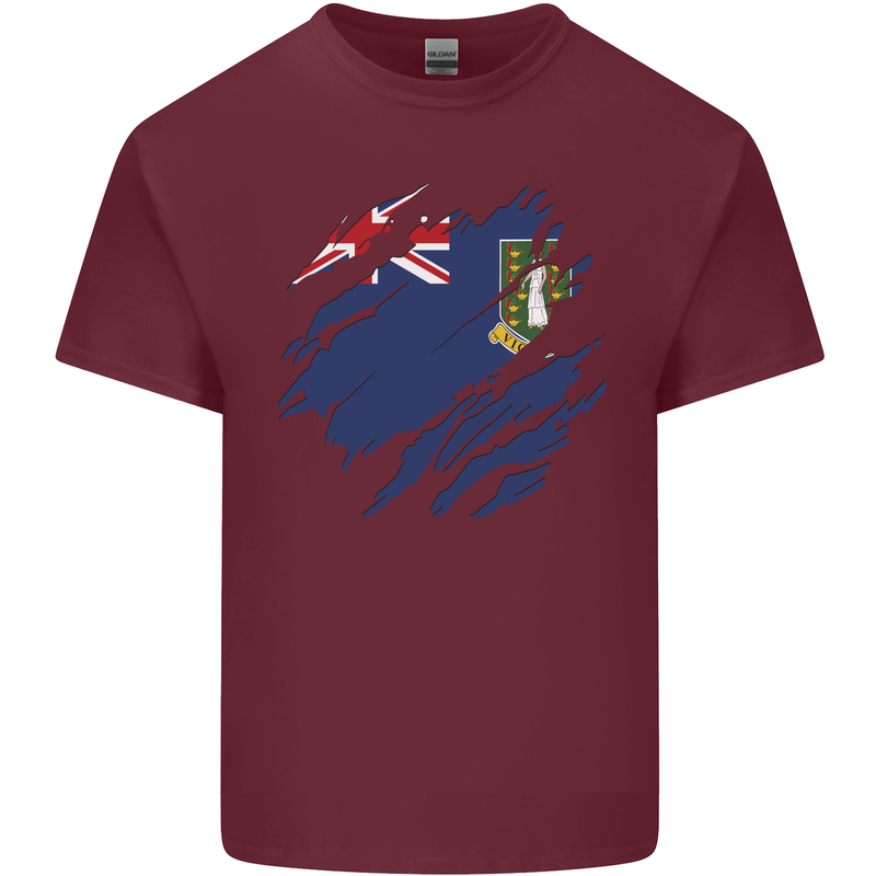 Torn Flag Virgin Islands UK Mens Cotton T-Shirt Tee Top Maroon