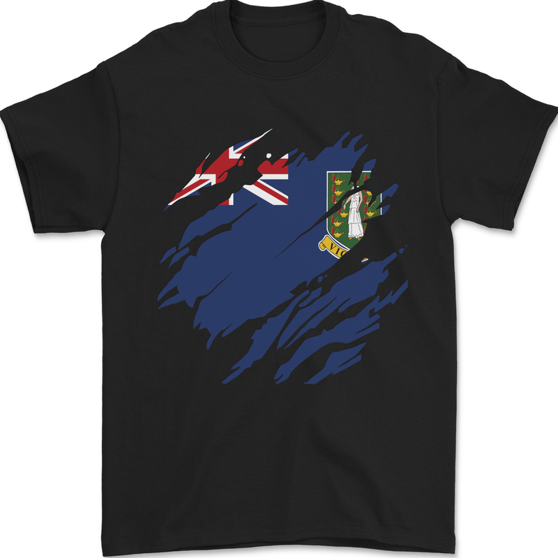 Torn Flag Virgin Islands UK Mens T-Shirt 100% Cotton Black