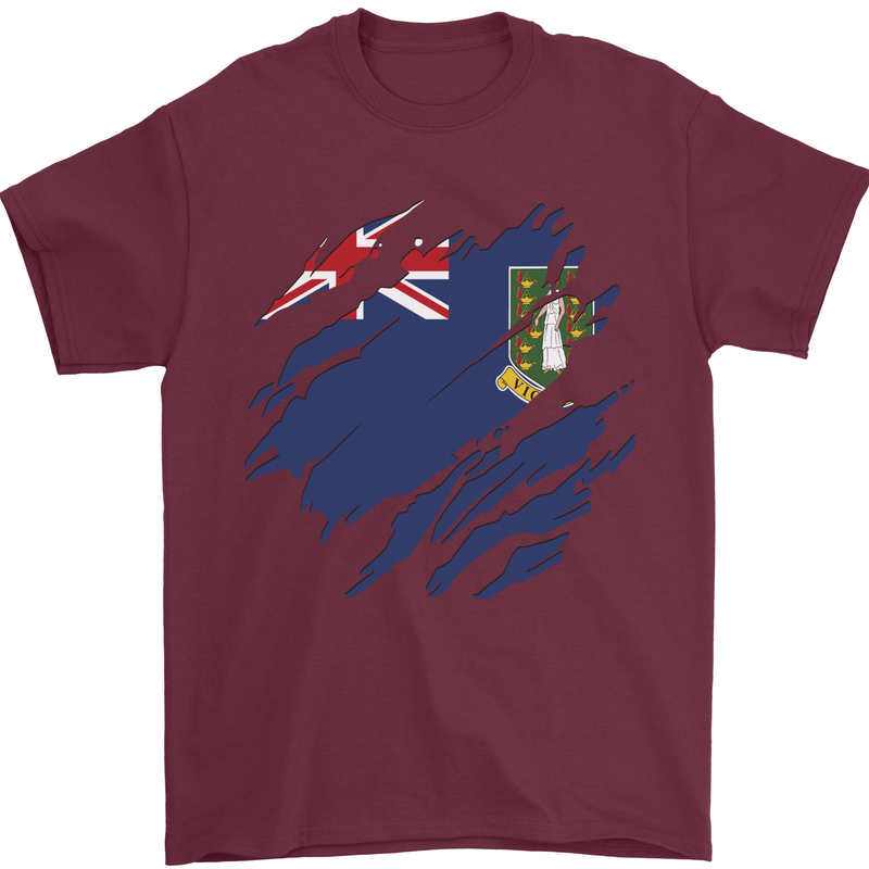 Torn Flag Virgin Islands UK Mens T-Shirt 100% Cotton Maroon