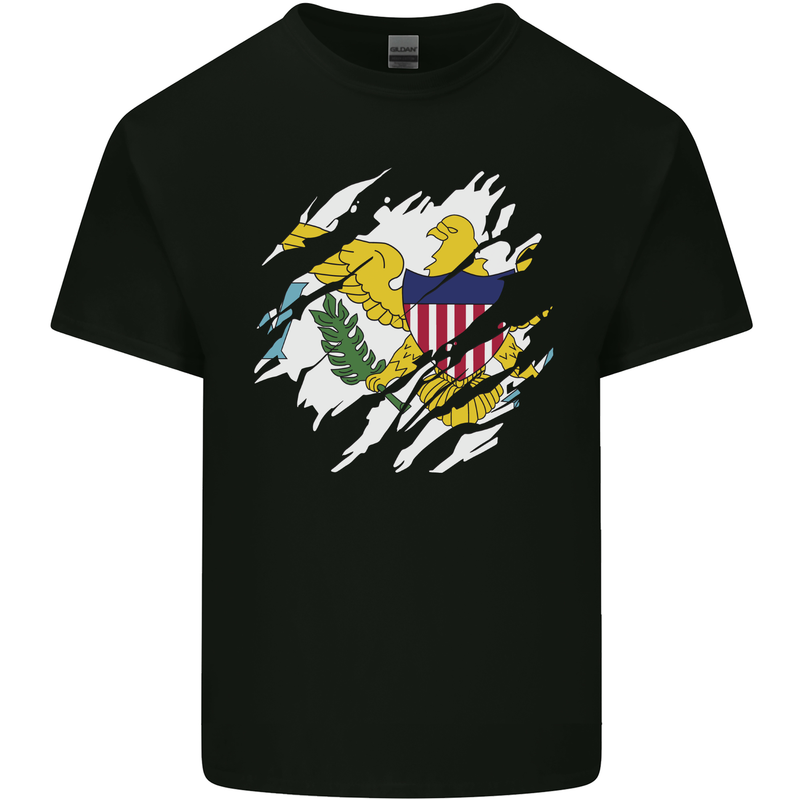 Torn Flag Virgin Islands US Mens Cotton T-Shirt Tee Top Black