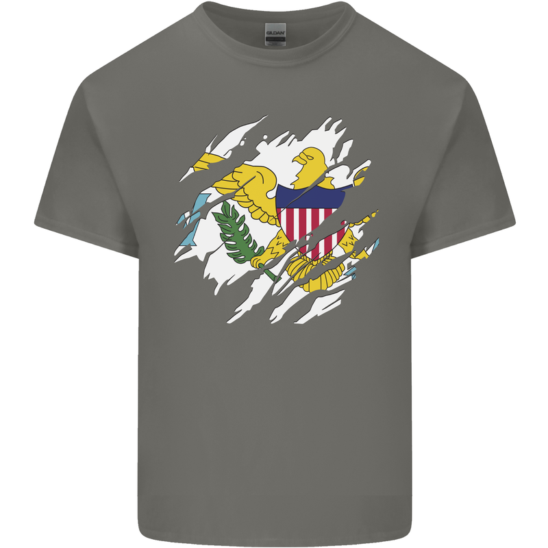 Torn Flag Virgin Islands US Mens Cotton T-Shirt Tee Top Charcoal