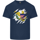 Torn Flag Virgin Islands US Mens Cotton T-Shirt Tee Top Navy Blue