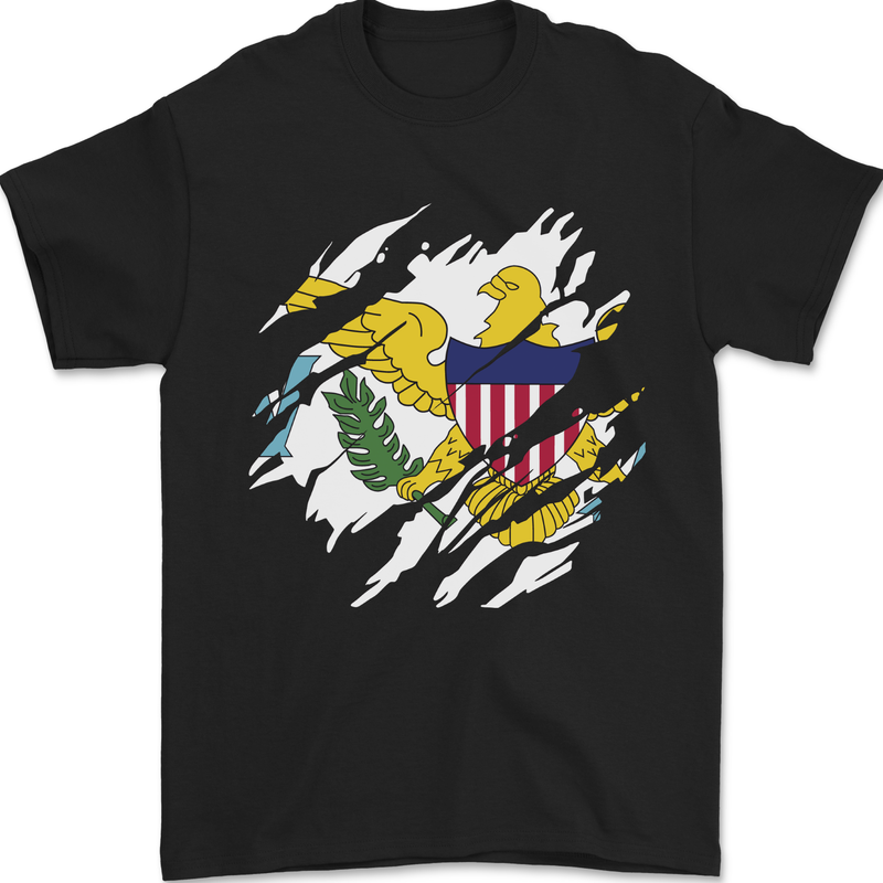 Torn Flag Virgin Islands US Mens T-Shirt 100% Cotton Black