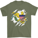 Torn Flag Virgin Islands US Mens T-Shirt 100% Cotton Military Green