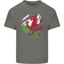 Torn Flag Wales Welsh Mens Cotton T-Shirt Tee Top Charcoal