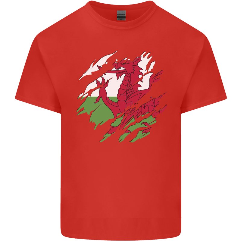 Torn Flag Wales Welsh Mens Cotton T-Shirt Tee Top Red