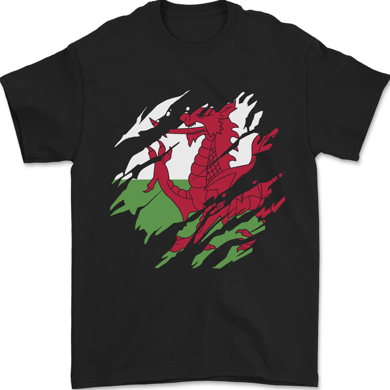 Torn Flag Wales Welsh Mens T-Shirt 100% Cotton Black