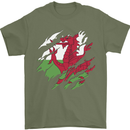 Torn Flag Wales Welsh Mens T-Shirt 100% Cotton Military Green
