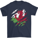 Torn Flag Wales Welsh Mens T-Shirt 100% Cotton Navy Blue