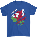Torn Flag Wales Welsh Mens T-Shirt 100% Cotton Royal Blue