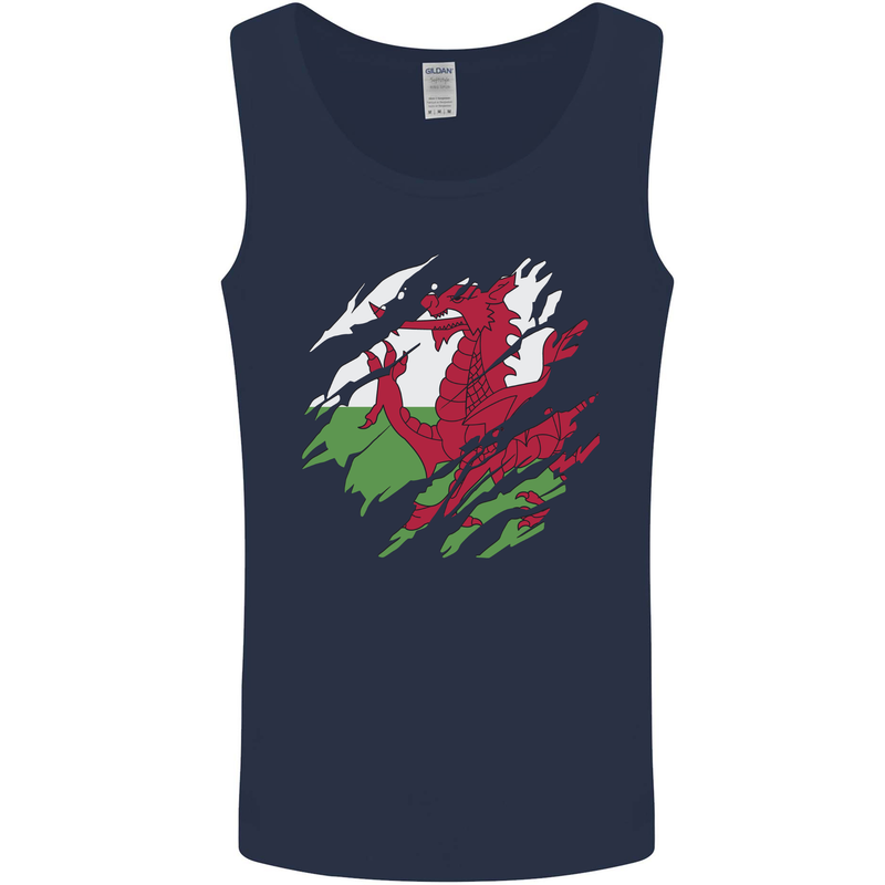 Torn Flag Wales Welsh Mens Vest Tank Top Navy Blue
