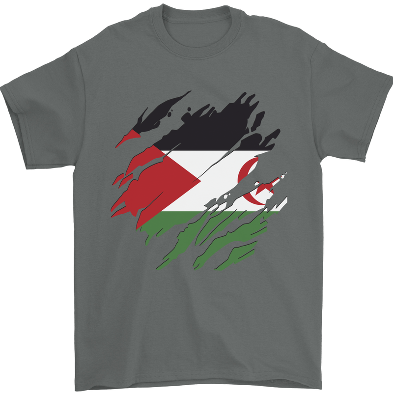 Torn Flag Western Sahara Mens T-Shirt 100% Cotton Charcoal