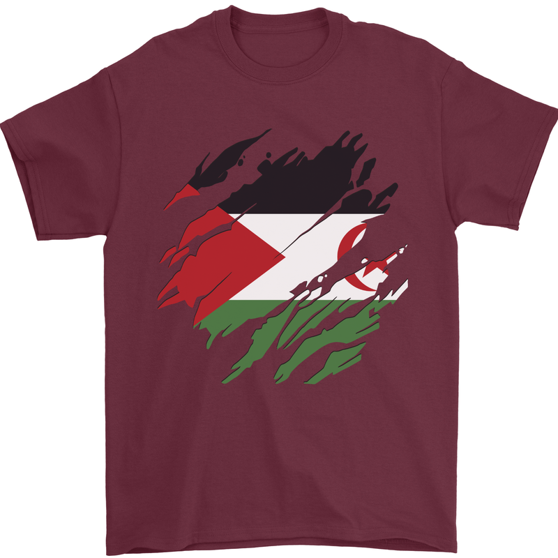Torn Flag Western Sahara Mens T-Shirt 100% Cotton Maroon