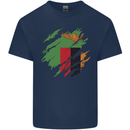Torn Flag Zambia Zambian Mens Cotton T-Shirt Tee Top Navy Blue