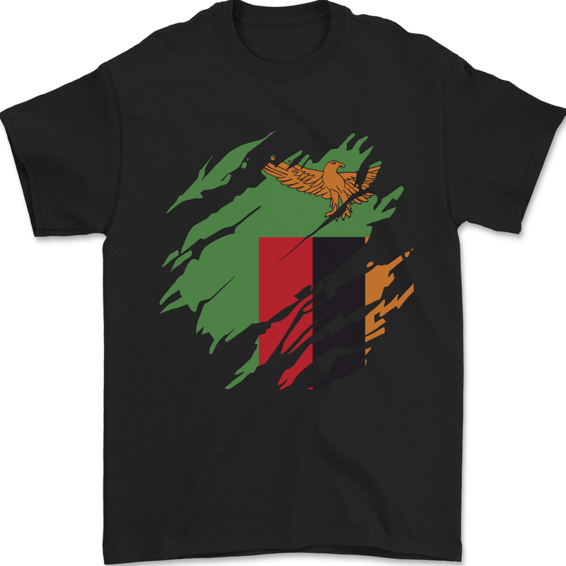 Torn Flag Zambia Zambian Mens T-Shirt 100% Cotton Black