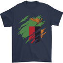 Torn Flag Zambia Zambian Mens T-Shirt 100% Cotton Navy Blue
