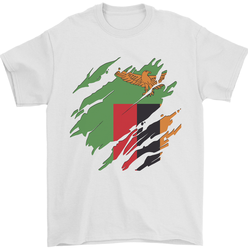 Torn Flag Zambia Zambian Mens T-Shirt 100% Cotton White