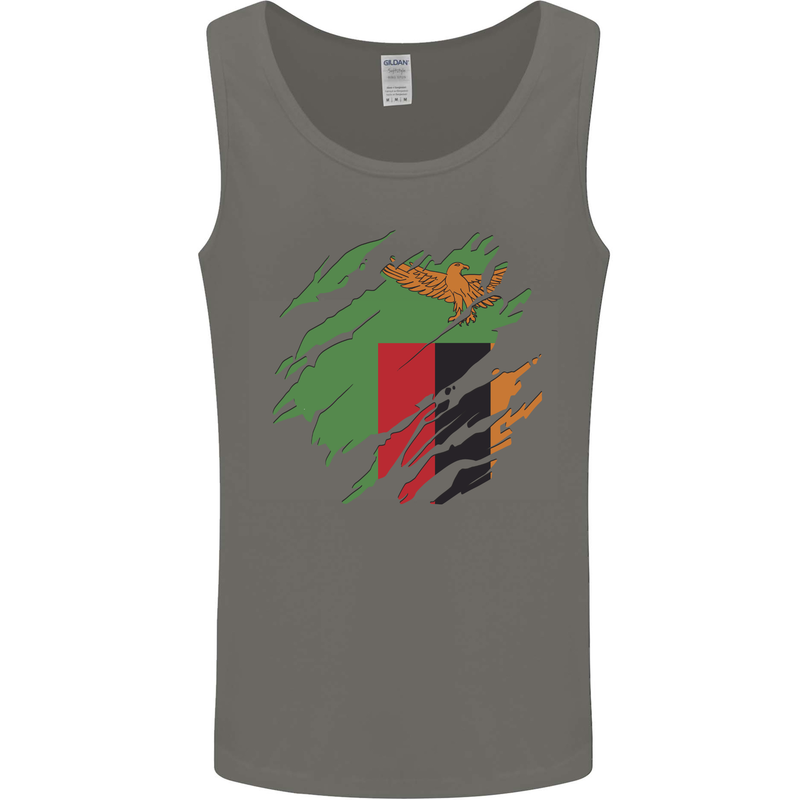 Torn Flag Zambia Zambian Mens Vest Tank Top Charcoal