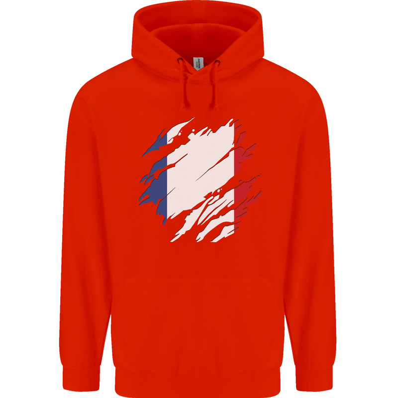 Torn France Flag French Day Football Childrens Kids Hoodie Bright Red