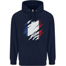Torn France Flag French Day Football Childrens Kids Hoodie Navy Blue