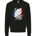 Torn France Flag French Day Football Kids Sweatshirt Jumper Black