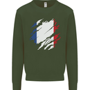 Torn France Flag French Day Football Kids Sweatshirt Jumper Forest Green