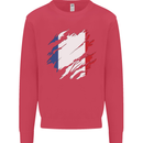 Torn France Flag French Day Football Kids Sweatshirt Jumper Heliconia