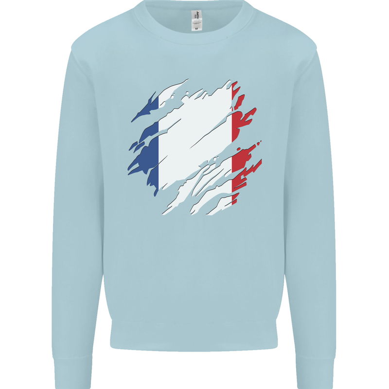Torn France Flag French Day Football Kids Sweatshirt Jumper Light Blue