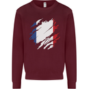Torn France Flag French Day Football Kids Sweatshirt Jumper Maroon